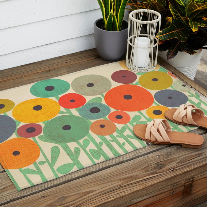Cat in flower garden Outdoor Rug Gallery Image 2