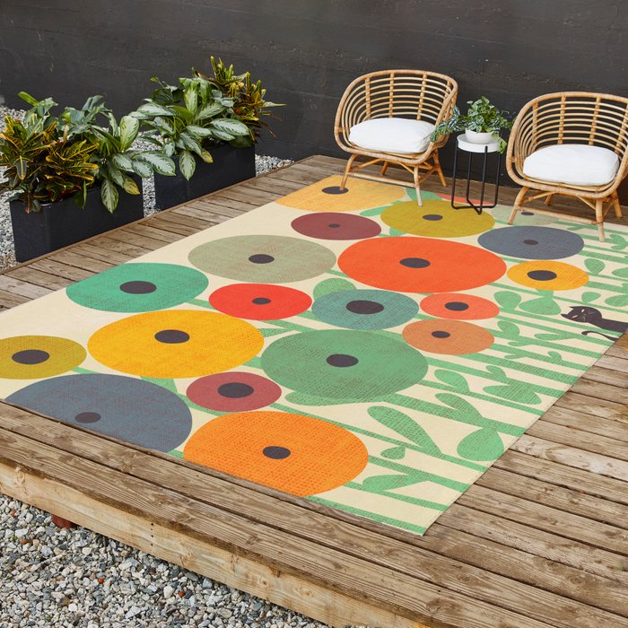 Cat in flower garden Outdoor Rug Gallery Image 2