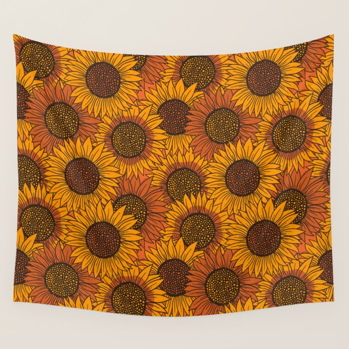 Fall Sunflower Print Wall Tapestry Gallery Image 1
