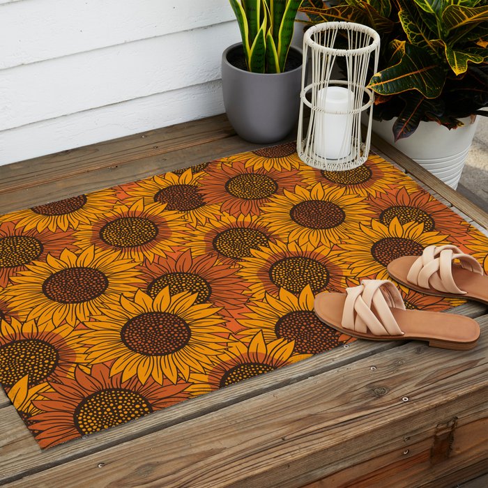 Fall Sunflower Print Outdoor Rug Gallery Image 2
