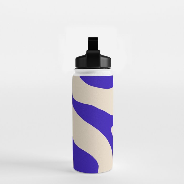 Blue Cobalt Abstract Minimalist Organic Forms Pattern with Beige Water Bottle Gallery Image 2