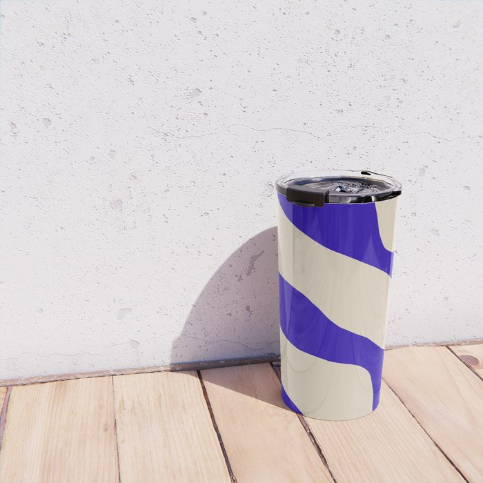 Blue Cobalt Abstract Minimalist Organic Forms Pattern with Beige Travel Mug Gallery Image 4
