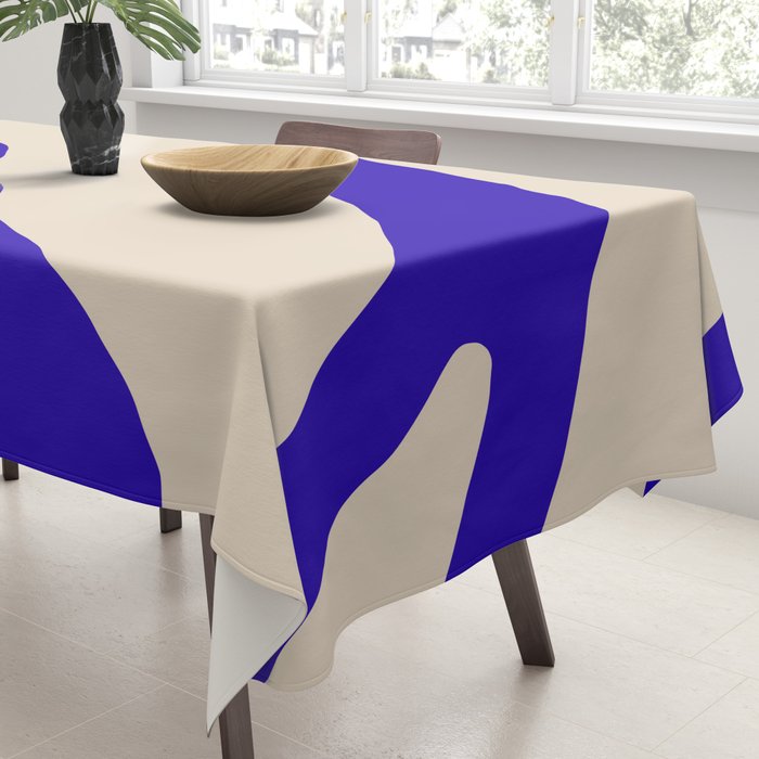 Blue Cobalt Abstract Minimalist Organic Forms Pattern with Beige Tablecloth Gallery Image 3