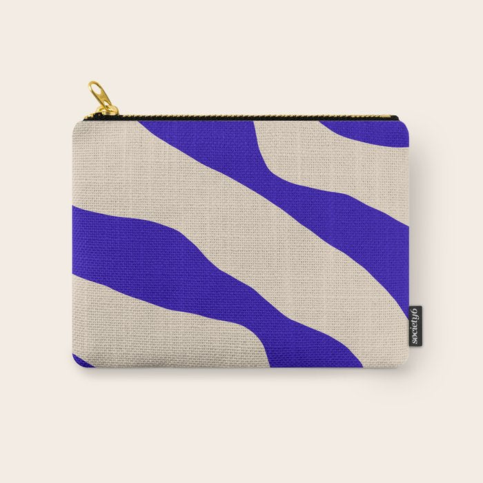 Blue Cobalt Abstract Minimalist Organic Forms Pattern with Beige Carry All Pouch Gallery Image 1