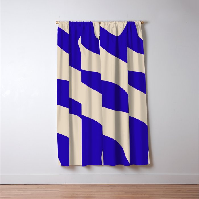 Blue Cobalt Abstract Minimalist Organic Forms Pattern with Beige Window Curtain Gallery Image 3