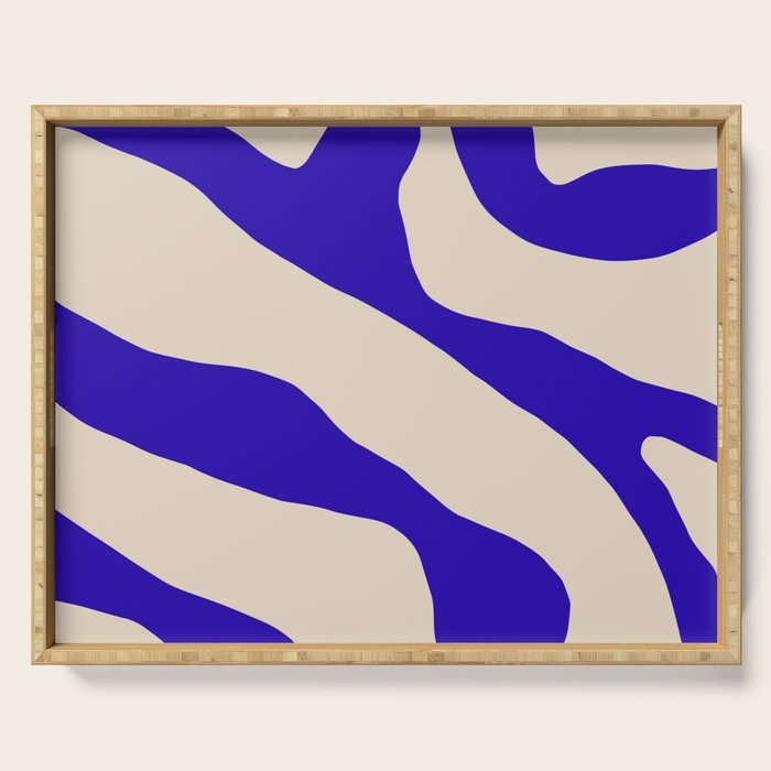 Blue Cobalt Abstract Minimalist Organic Forms Pattern with Beige Serving Tray Gallery Image 1