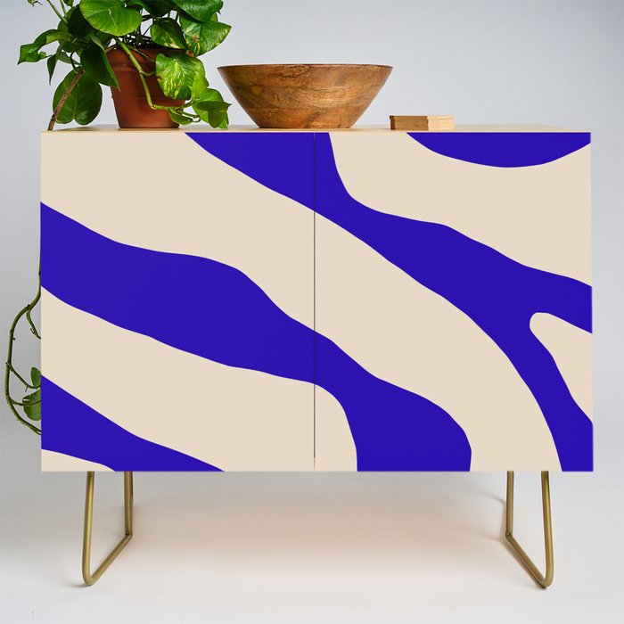 Blue Cobalt Abstract Minimalist Organic Forms Pattern with Beige Credenza Gallery Image 1