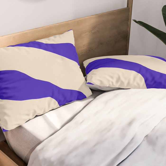 Blue Cobalt Abstract Minimalist Organic Forms Pattern with Beige Pillow Sham Gallery Image 2