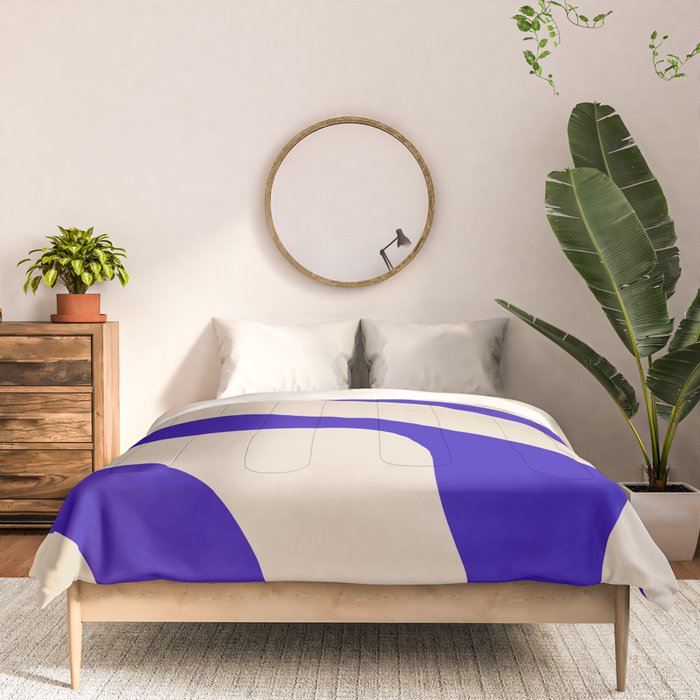 Blue Cobalt Abstract Minimalist Organic Forms Pattern with Beige Comforter Gallery Image 3