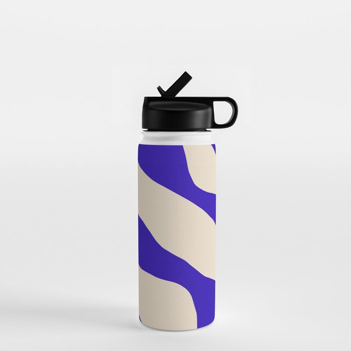 Blue Cobalt Abstract Minimalist Organic Forms Pattern with Beige Water Bottle Gallery Image 1