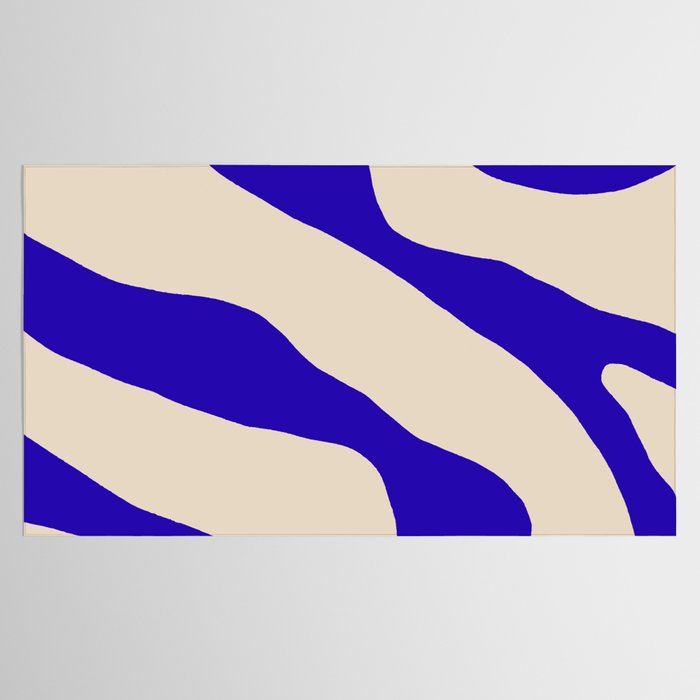 Blue Cobalt Abstract Minimalist Organic Forms Pattern with Beige Tablecloth Gallery Image 2
