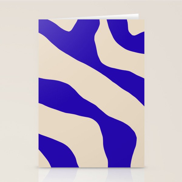 Blue Cobalt Abstract Minimalist Organic Forms Pattern with Beige Stationery Card Gallery Image 2
