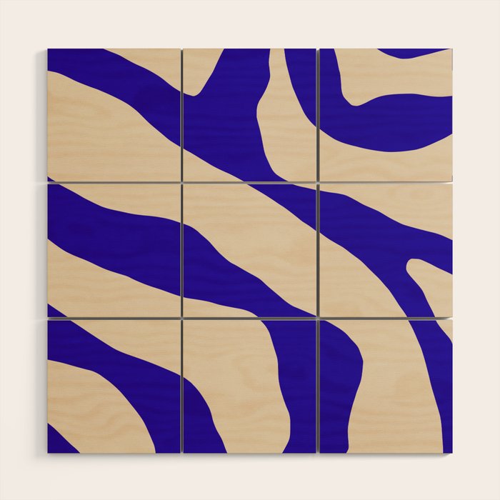 Blue Cobalt Abstract Minimalist Organic Forms Pattern with Beige Wood Wall Art Gallery Image 1