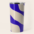 Blue Cobalt Abstract Minimalist Organic Forms Pattern with Beige Travel Mug Gallery Image 1