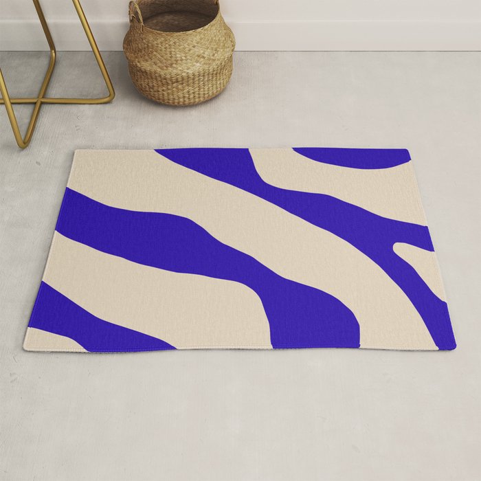 Blue Cobalt Abstract Minimalist Organic Forms Pattern with Beige Rug Gallery Image 1
