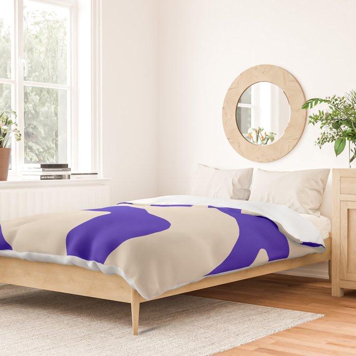 Blue Cobalt Abstract Minimalist Organic Forms Pattern with Beige Duvet Cover Gallery Image 2
