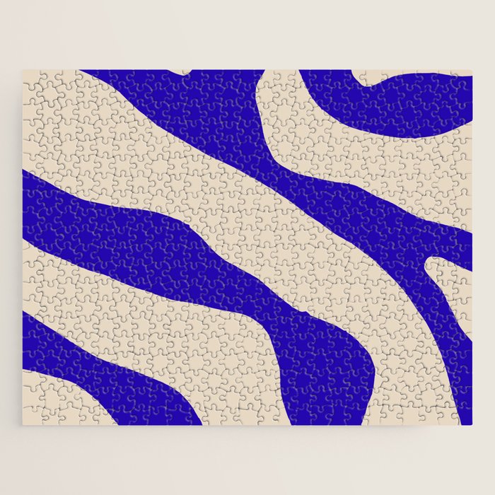 Blue Cobalt Abstract Minimalist Organic Forms Pattern with Beige Jigsaw Puzzle Gallery Image 1