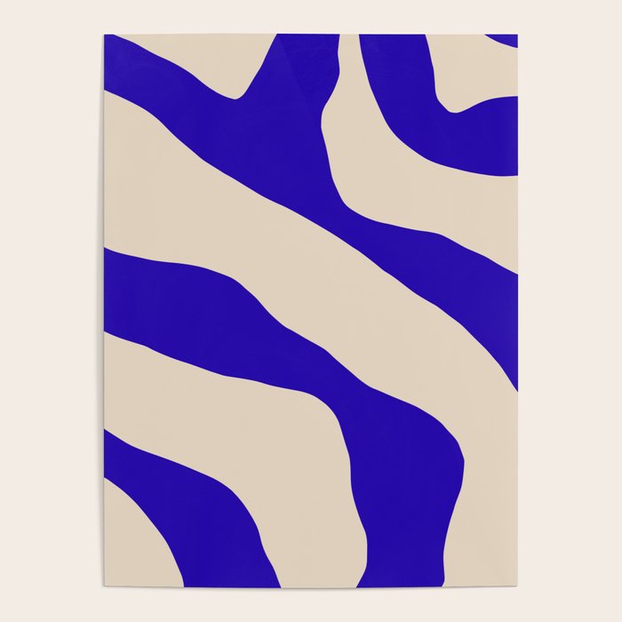 Blue Cobalt Abstract Minimalist Organic Forms Pattern with Beige Poster Gallery Image 4