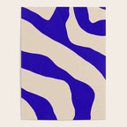 Blue Cobalt Abstract Minimalist Organic Forms Pattern with Beige Poster Gallery Image 4