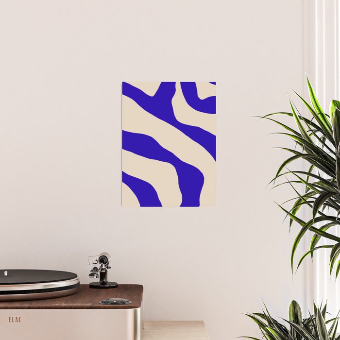 Blue Cobalt Abstract Minimalist Organic Forms Pattern with Beige Poster Gallery Image 2