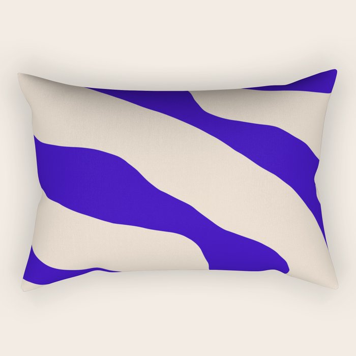 Blue Cobalt Abstract Minimalist Organic Forms Pattern with Beige Rectangular Pillow Gallery Image 2