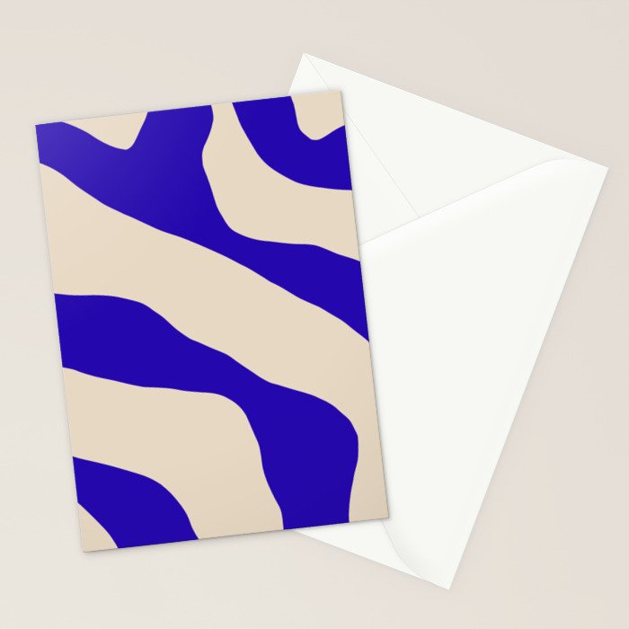 Blue Cobalt Abstract Minimalist Organic Forms Pattern with Beige Stationery Card Gallery Image 2