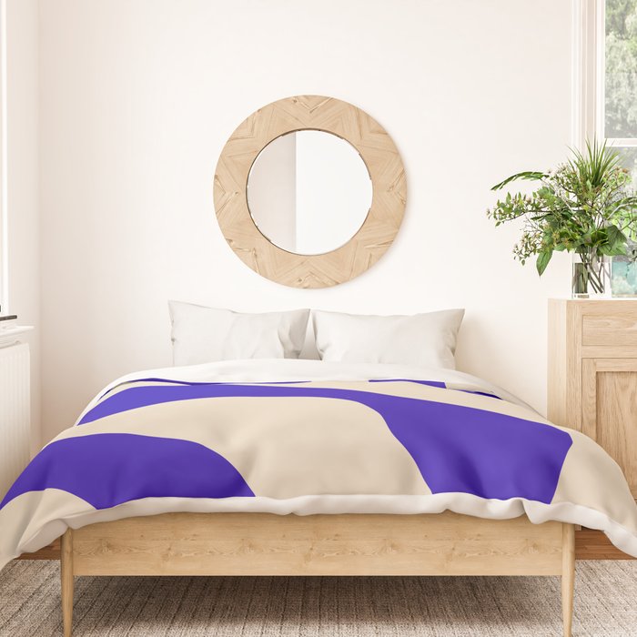 Blue Cobalt Abstract Minimalist Organic Forms Pattern with Beige Duvet Cover Gallery Image 3