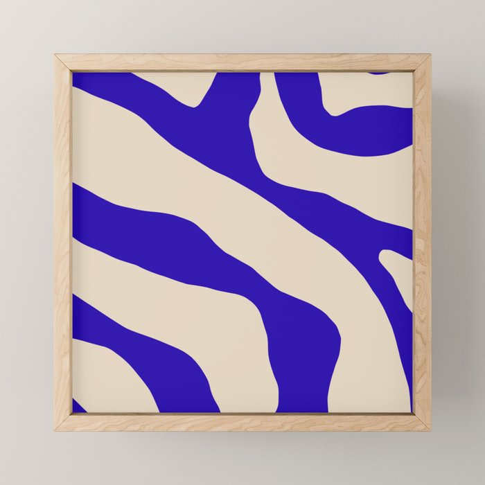 Blue Cobalt Abstract Minimalist Organic Forms Pattern with Beige Mini Art Print Gallery Image 1