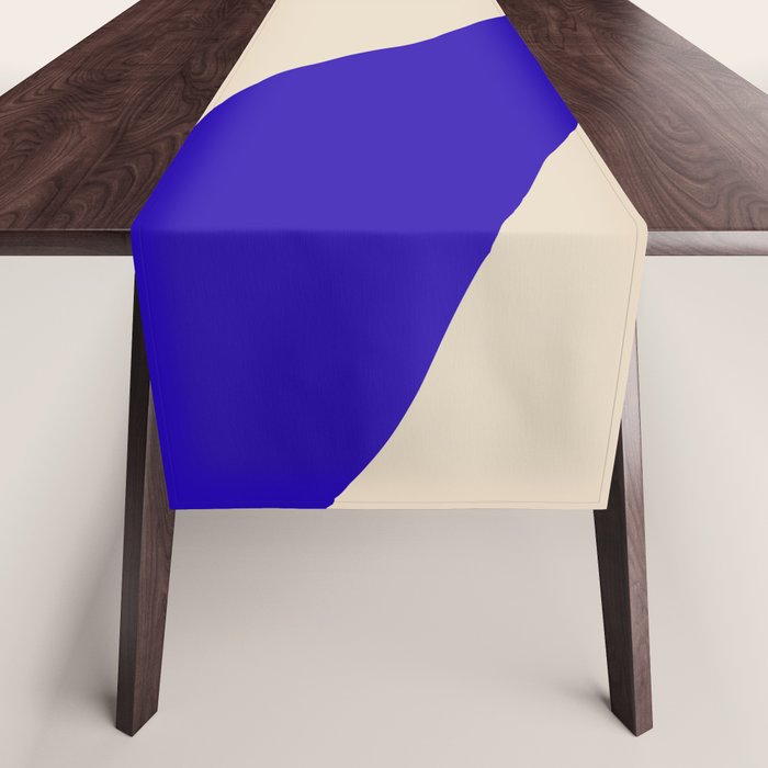 Blue Cobalt Abstract Minimalist Organic Forms Pattern with Beige Table Runner Gallery Image 1