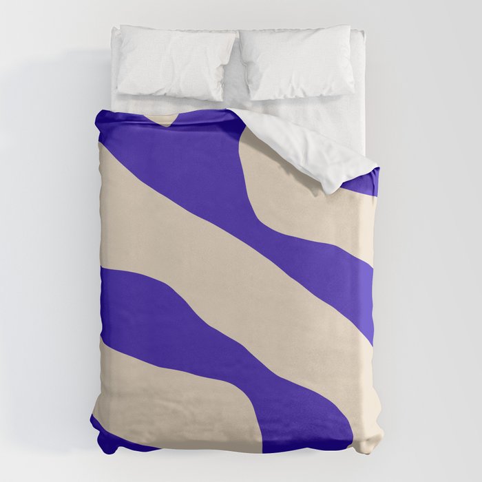 Blue Cobalt Abstract Minimalist Organic Forms Pattern with Beige Duvet Cover Gallery Image 6