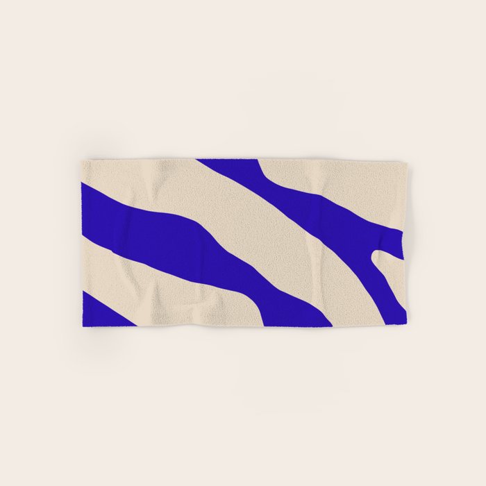 Blue Cobalt Abstract Minimalist Organic Forms Pattern with Beige Bath Towel Gallery Image 1