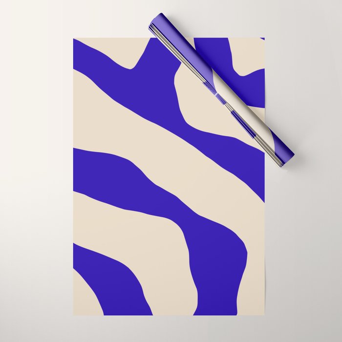 Blue Cobalt Abstract Minimalist Organic Forms Pattern with Beige Wrapping Paper Gallery Image 1