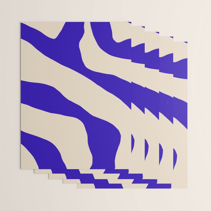 Blue Cobalt Abstract Minimalist Organic Forms Pattern with Beige Wrapping Paper Gallery Image 3