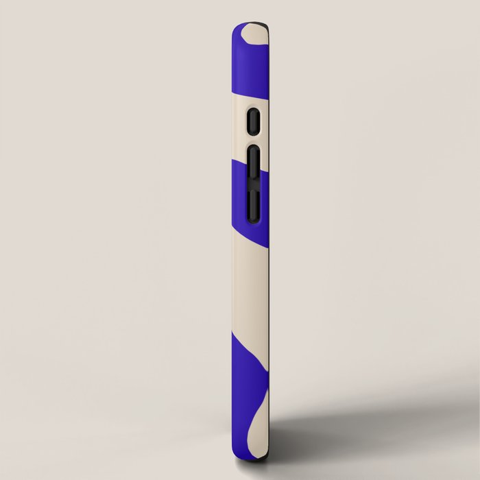 Blue Cobalt Abstract Minimalist Organic Forms Pattern with Beige iPhone Case Gallery Image 2