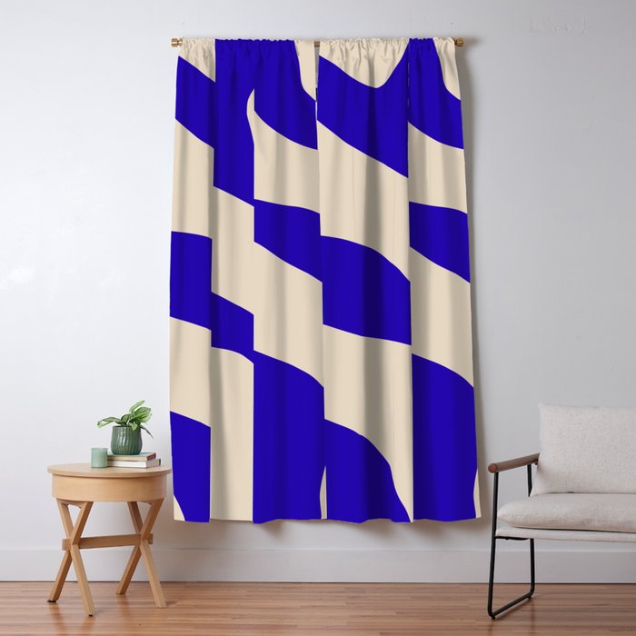 Blue Cobalt Abstract Minimalist Organic Forms Pattern with Beige Window Curtain Gallery Image 1