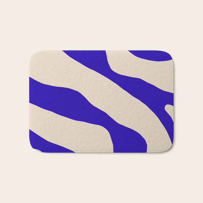 Blue Cobalt Abstract Minimalist Organic Forms Pattern with Beige Bath Mat Gallery Image 1