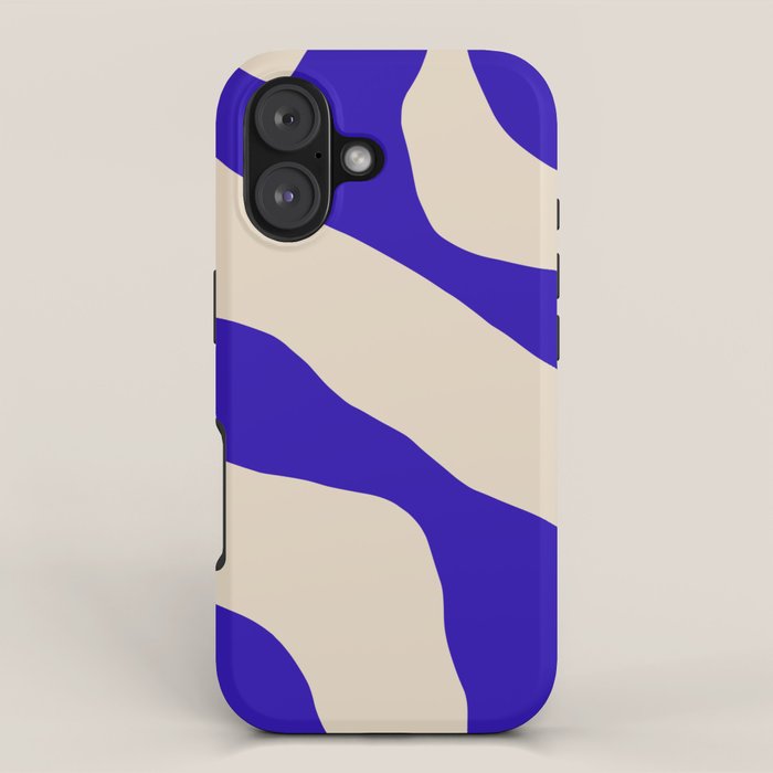 Blue Cobalt Abstract Minimalist Organic Forms Pattern with Beige iPhone Case Gallery Image 1