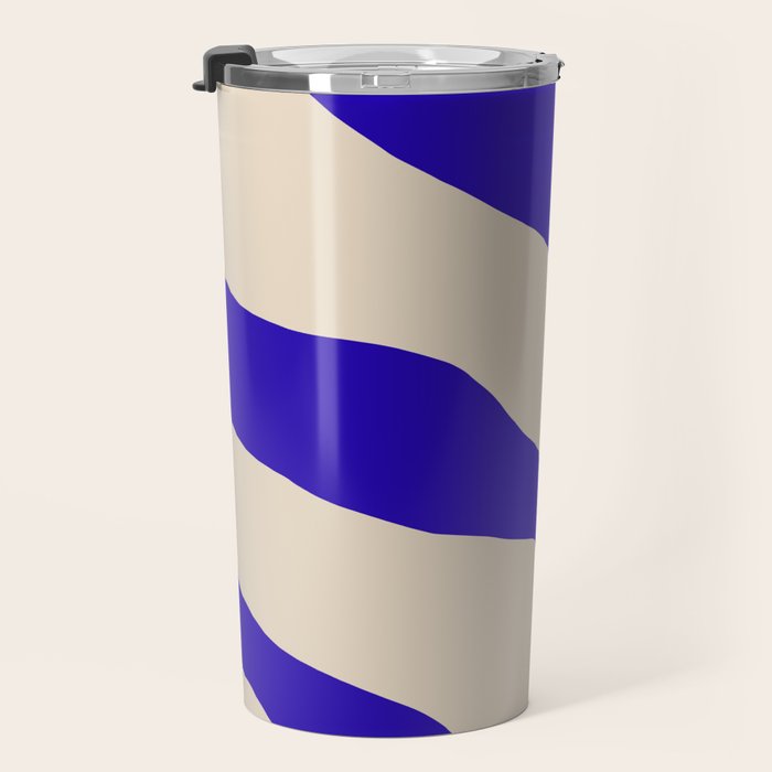 Blue Cobalt Abstract Minimalist Organic Forms Pattern with Beige Travel Mug Gallery Image 3