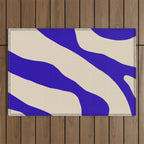 Blue Cobalt Abstract Minimalist Organic Forms Pattern with Beige Outdoor Rug Gallery Image 1