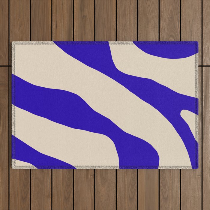 Blue Cobalt Abstract Minimalist Organic Forms Pattern with Beige Outdoor Rug Gallery Image 1