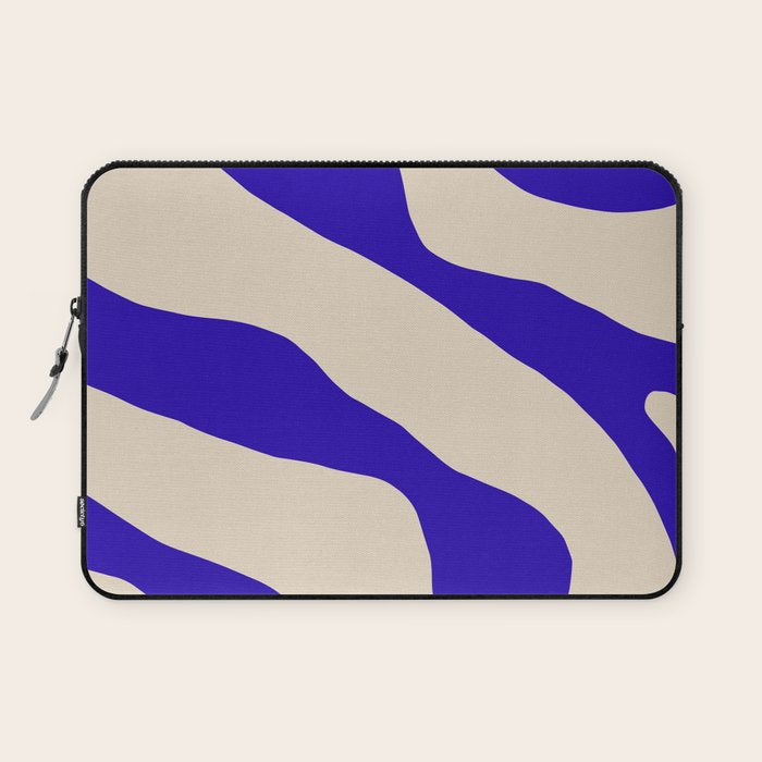 Blue Cobalt Abstract Minimalist Organic Forms Pattern with Beige Laptop Sleeve Gallery Image 1