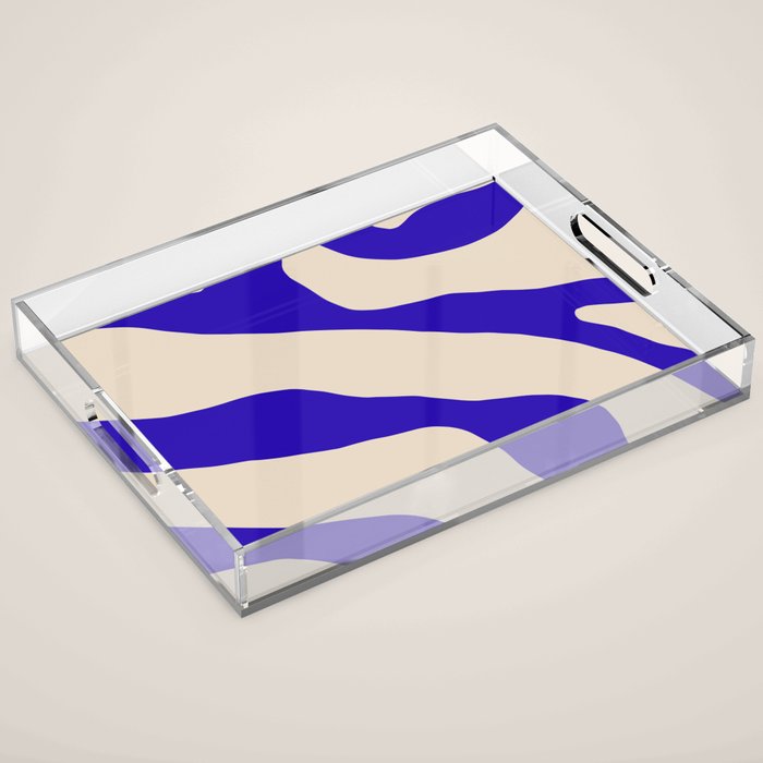 Blue Cobalt Abstract Minimalist Organic Forms Pattern with Beige Acrylic Tray Gallery Image 1