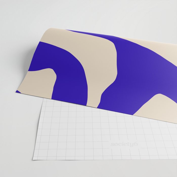 Blue Cobalt Abstract Minimalist Organic Forms Pattern with Beige Wrapping Paper Gallery Image 2
