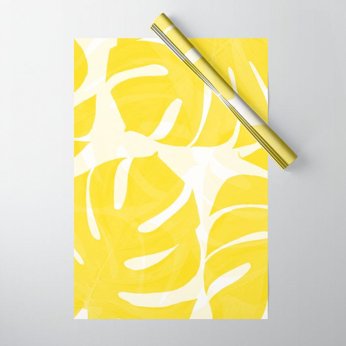 Mellow Yellow Monstera Leaves White Background #decor #society6 #buyart Wrapping Paper Gallery Image 1