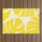 Mellow Yellow Monstera Leaves White Background #decor #society6 #buyart Outdoor Rug Gallery Image 1