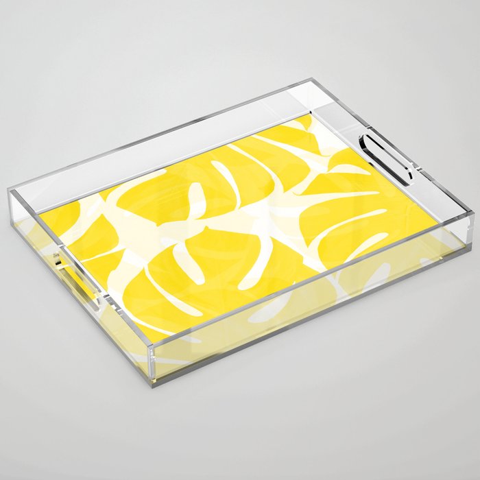 Mellow Yellow Monstera Leaves White Background #decor #society6 #buyart Acrylic Tray Gallery Image 1