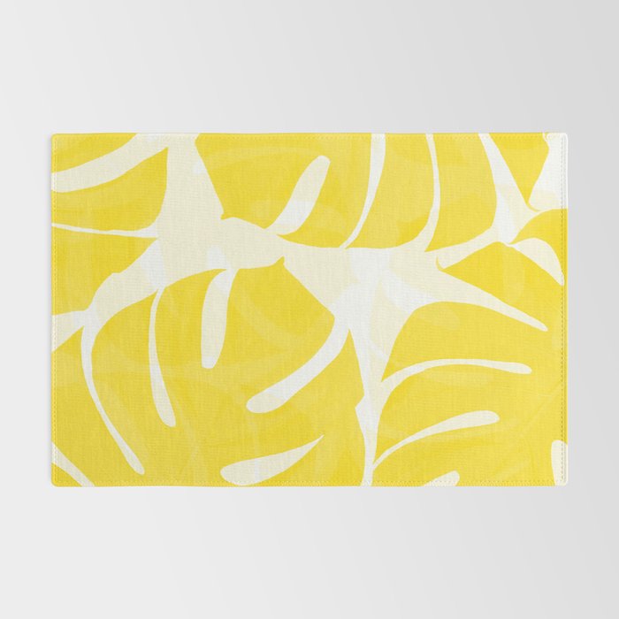 Mellow Yellow Monstera Leaves White Background #decor #society6 #buyart Rug Gallery Image 2