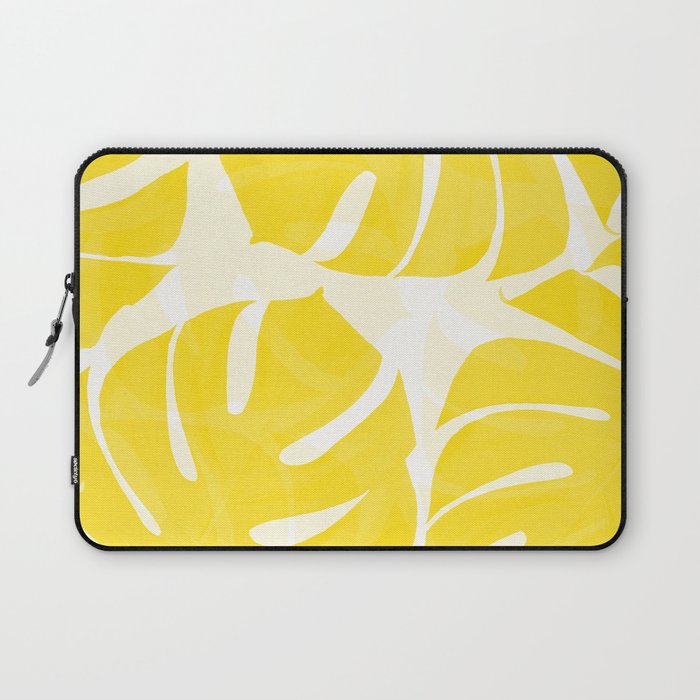 Mellow Yellow Monstera Leaves White Background #decor #society6 #buyart Laptop Sleeve Gallery Image 1