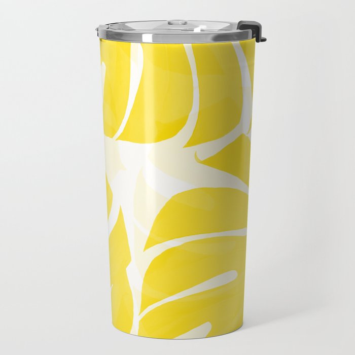 Mellow Yellow Monstera Leaves White Background #decor #society6 #buyart Travel Mug Gallery Image 2