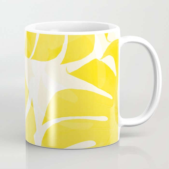 Mellow Yellow Monstera Leaves White Background #decor #society6 #buyart Coffee Mug Gallery Image 1